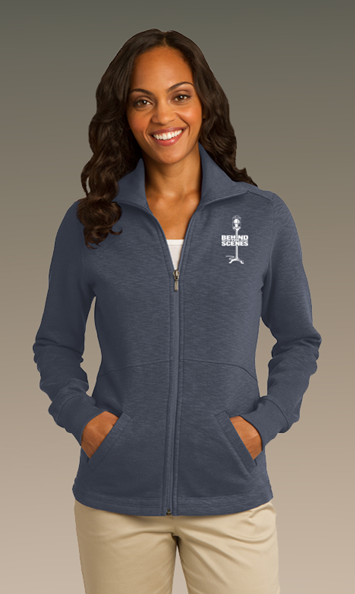 women grey fleece jacket